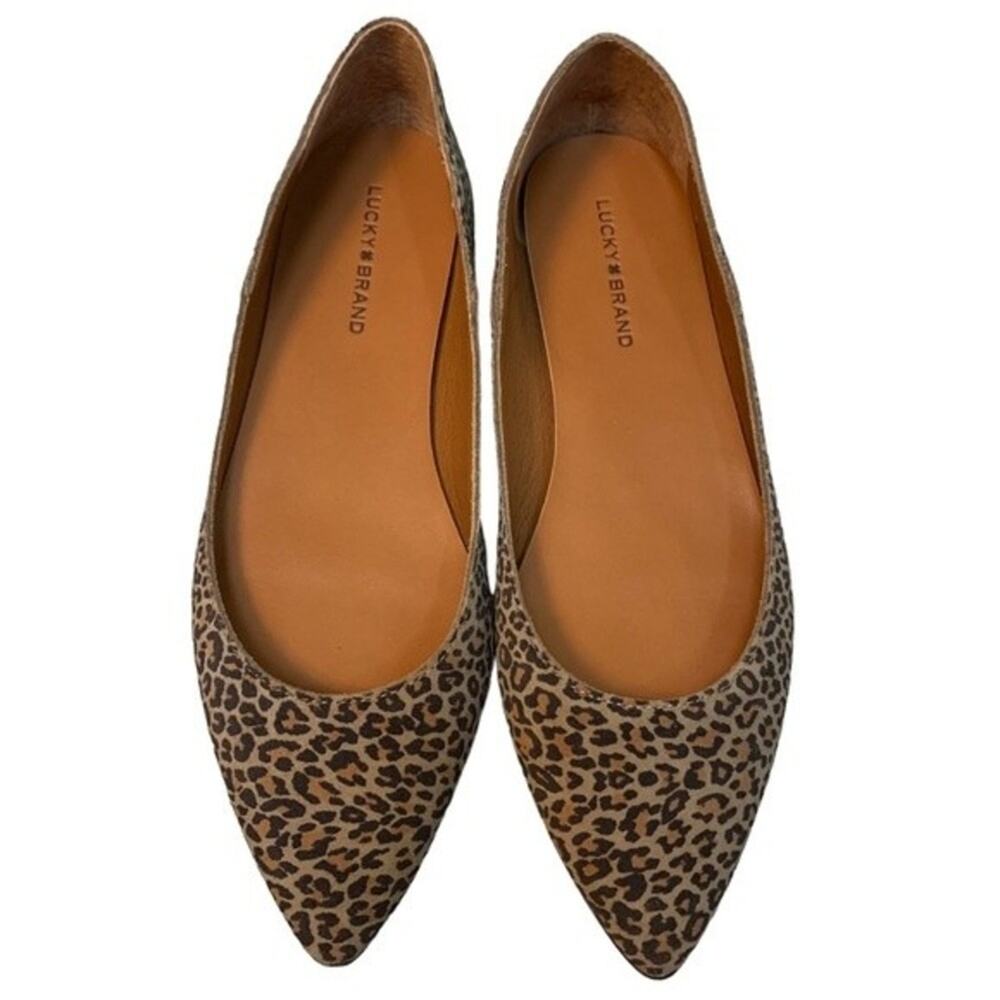 Lucky Brand Cheetah Print Pointed Toe Flats Leather Upper Size 6.5